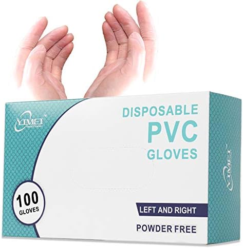Yimei Medical Clear Vinyl Gloves - 4 mil, Rubber Latex Free, Powder Free, Disposable, Non-Sterile, Food Safe, Ambidextrous, Size Large, Box of 100