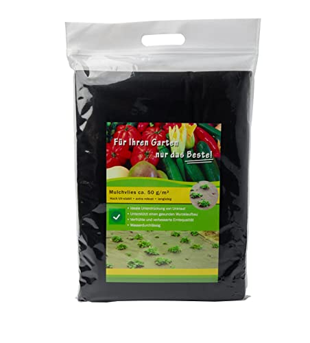 GLAESER Malla antihierbas 1,60 x 10 m, 50 g/m², permeable al agua, protección contra heladas, transpirable y resistente al desgarro, lámina para malas hierbas en color negro