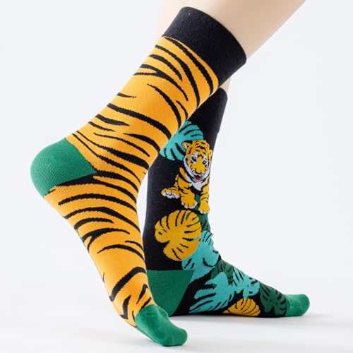 Image of 2 Pairs Cartoon Animal Crew Socks Fun Cotton Mid Calf Socks for Women