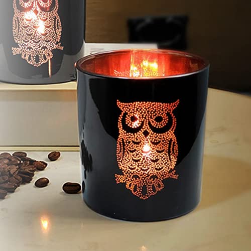 Msuiint Mosaic Owl Glass Votive Candle Holder: Romantic Round Decorative Tealight Bowl, Durable Black Glass Stand For Home, Office, Bar, Ideal For Adding Warmth And Charm #TOP1