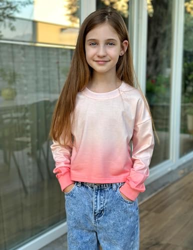 Image of Arshiner Girls Crop Tops Kids Long Sleeve Pullover Sweatshirts Girls Cropped Crewneck Sweatshirt for Teen Girl