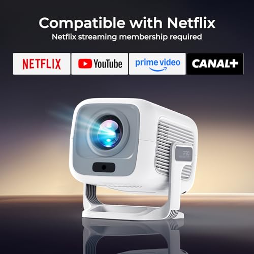 [Compatible with Netflix/Auto-Focus] Smart Videoprojecteur FHD 1080P Natif 4K Supportée, Android 13 Portable Video Projecteur Bluetooth 5.4 WiFi 6, Auto Keystone, LYNCAST N300 Mini Projector