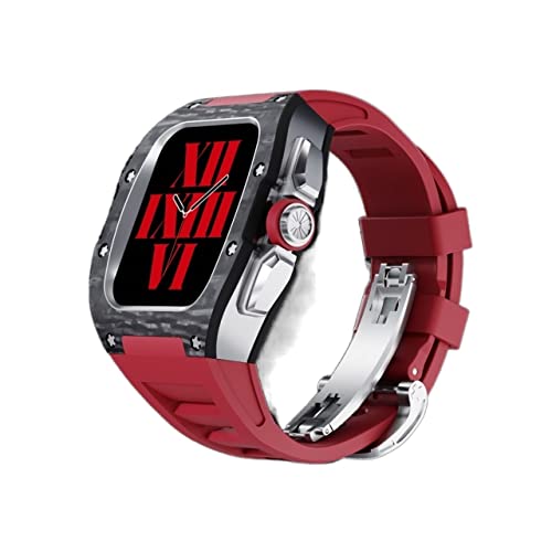 Boîtier en fibre de carbone 45mm EZZON avec bracelet Viton pour Apple Watch Series 8 et 7