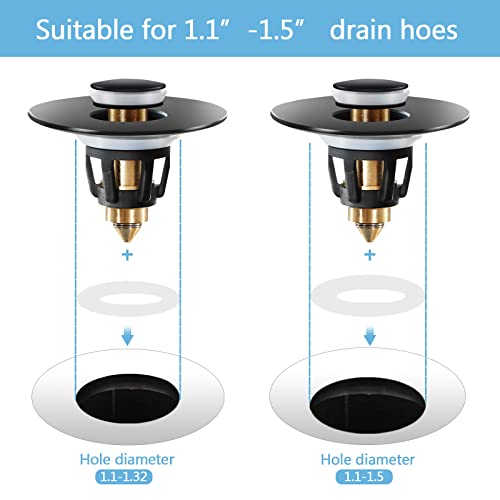 Image of QYHNYJF Black Bathroom Sink Stopper - Pop Up Drain Stopper & Sink Strainer, Universal Sink Plug for 1.1 inch to 1.5 inch Bathroom Sink Drain Pipes, Matte Black Finish
