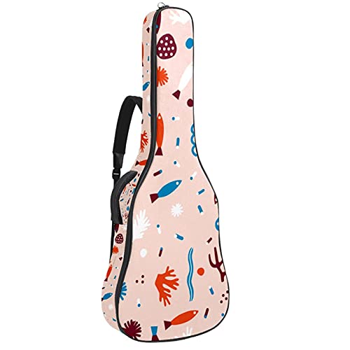 Housse de guitare acoustique 106 cm rose avec motif poisson et bretelles de sac à dos rembourré