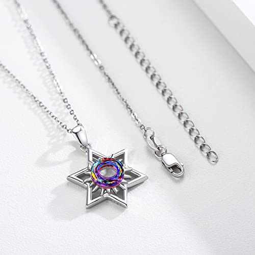 Collier étoile de David en argent S925 sterling et pendentif soleil ciselé