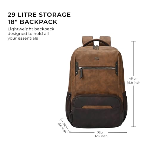 Image of Gear Quantum 3 18 inch /29L Antitheft Large Faux Leather Water Resistant Laptop backpack with Raincover /Laptop backpack /Casual Backpack /Daypack /Travel Backpack /College Bag For Men /Women(Tan-Brown)