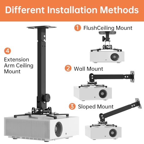 JOY worker Universal Projector Ceiling Mount Wall Bracket Holder Fits Flat or Sloped Ceiling Height Adjustable with Extendable Arms for Home and Office Projector