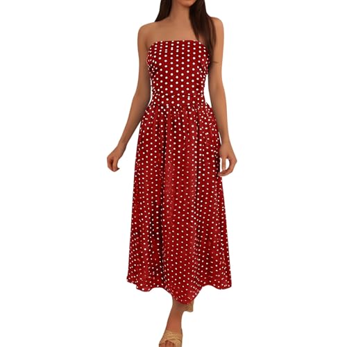 Robe longue sans bretelles vintage années 50 à pois pour fête, cocktail et look décontracté