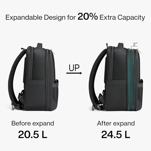 Hanke Expandable Travel Backpack 16 Inch, Full-Open Laptop Backpack Fits 15.6 Inch, Carry On Personal Item Bag with Luggage Strap, Business Work Backpack for Women Men, Black — view 4