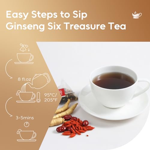 FullChea - Ginseng Six Treasure Tea, 30 Teabags, Traditional Chinese Herbal Blend for Kidney Health, Detox Tea With Ginseng, Mulberry, Huangjing, Maca, Goji Berry, Red Dates, Yam - Support Wellness - Thumbnail 5