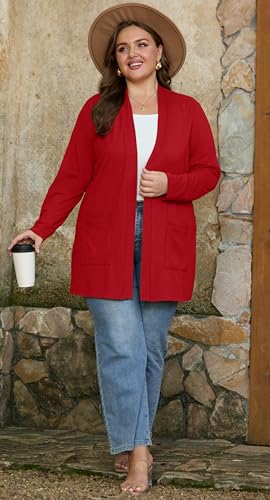 Image of OLRIK Plus Size Cardigan for Women 2026 Lightweight Open Front with Pockets