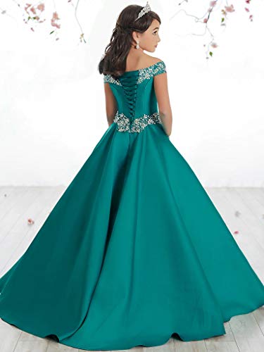 Junguan Flower Girls Off The Shoulder Pageant Dresses Long Princess Birthday Formal Party Ball Gowns Aline with Pockets2