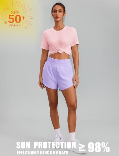 Image of PINSPARK Workout Tops for Women Short Sleeve Athletic Shirts UPF 50+ Quick Dry Running Outfits for Exercise Gym Hiking S-3XL