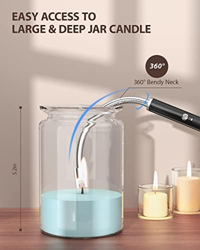 RONXS Lighter Upgraded, Electric Lighter Longer Flexible Neck for Candles USB Rechargeable Lighter with Battery Display, Safety Lock Plasma Arc Lighters Windproof for Fireworks Camping Grill BBQ