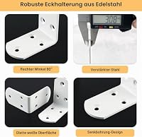MOOCHE 4Stück L Schwerlastwinkel,Winkel Weiß 85MM Winkelverbinder Edelstahl – Ansicht 4