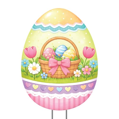 Happy Easter Classic Yard Sign Home Decor Lawn Decoration With Stakes Easter Egg (Yellow)