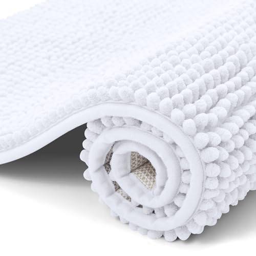Kitinjoy Non Slip Chenille Bath Mat, Extra Soft Bathroom Mat, Super Absorbent Fluffy Bath Mats for Bathroom, Machine-Washable Quick Dry Bath Rug Foot Mat, 16"x24", White by Kitinjoy - Used condition - CA$15.63