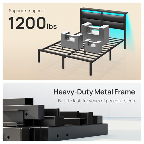 Rolanstar Queen Bed Frame with Charging Station, LED Bed Frame Queen with Upholstered Storage Headboard, Platform Bed with Metal Slats & Under Bed Storage, No Box Spring Needed, Noise Free, Black by Rolanstar - Image 7
