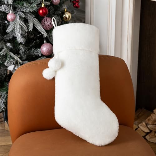 E-FirstFeeling White Plush Christmas Stocking,Large Soft Faux Fur Xmas Stockings,Rustic Hanging Stockings Ornaments for Christmas Decorations Holiday Season Decor - Thumbnail 6