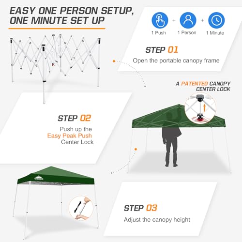 EAGLE PEAK 10x10 Slant Leg Pop-up Canopy Tent Easy One Person Setup Instant Outdoor Beach Canopy Folding Portable Sports Shelter 10x10 Base 8x8 Top (Green) - Thumbnail 4