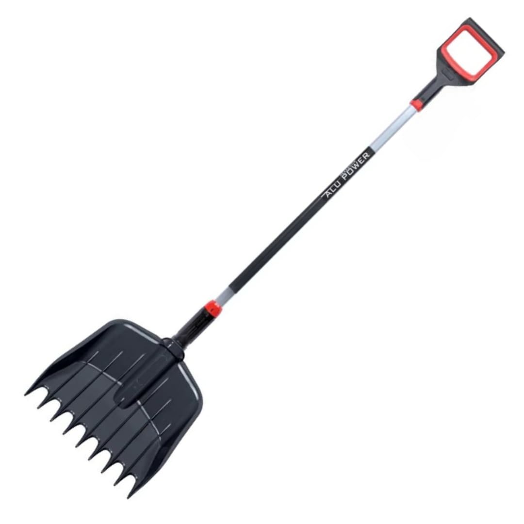 Pala rastrello 2 in 1, attrezzi da giardino, paletta da giardino, raccoglifoglie con manico in alluminio, lunghezza totale 149 cm, per raccogliere foglie e rifiuti da giardino, per laghetto e cortile