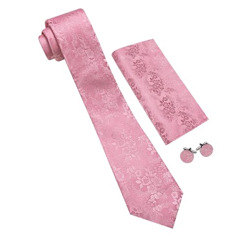 Image of Barry.Wang Men Tie Set Floral Paisley Silk Necktie Pocket Square Cufflinks Formal Wedding Party Business