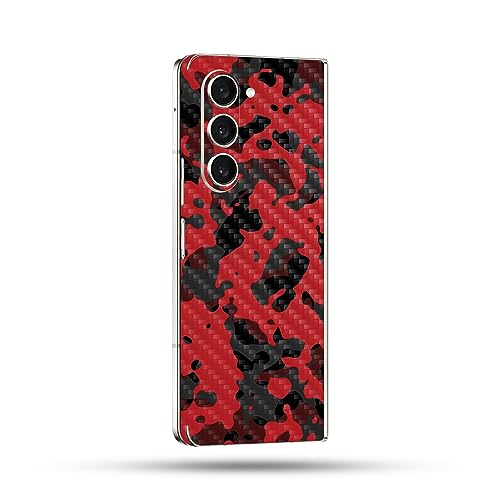Image of MightySkins Carbon Fiber Skin Compatible With Samsung Galaxy Z Fold 5 Full Wrap - Red Modern Camo | Protective, Durable Textured Carbon Fiber Finish | Easy To Apply and Change Styles | Made in the USA