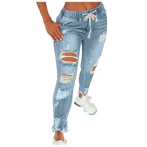 Sommer Jeans Damen Leicht, 3/4 Jeans Damen Sommer, Jeans Hosen Hohe Frauen Flares Loch Solide Hosen Farbe Plus Größe Hosen Kurze Jeanshosen, Black Friday Angebote