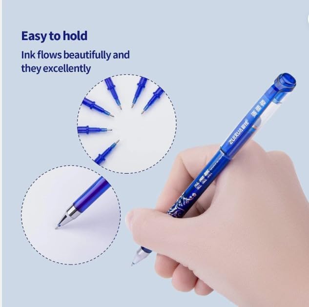 Image of 6 Pcs Fine Tip Erasable Gel Pens Blue Ink | Retractable Rollerball Friction Pens | Smooth Writing 0.5mm & 0.35mm Nib with Attached Magic Wipe Eraser | Set of Erasable Ink Pens