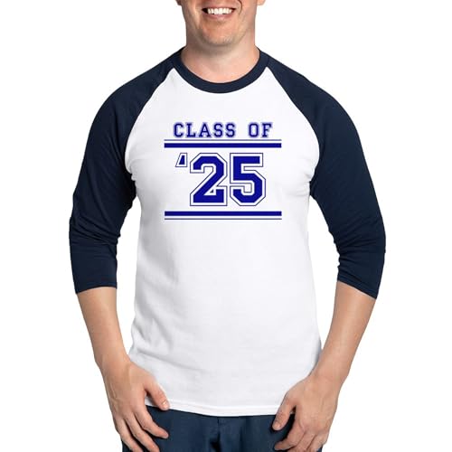 CafePress Class of 2025 Graduation Men's Cotton Baseball Jersey, 3/4 Raglan Sleeve Shirt Blue/White