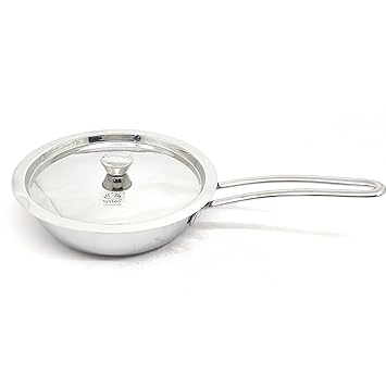 NYRA Stainless Steel Hammered Fry Pan/Triply Stainless Steel Fry Pan/Stove Compatible/Triply Pan|Home & Kitchen (Available in 2 Sizes) (Large)