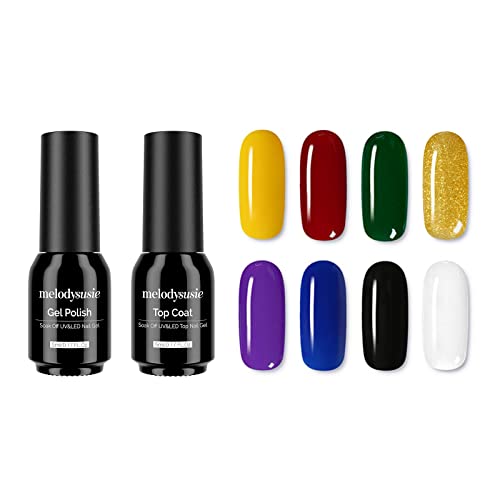 MelodySusie Gel Nail Polish Set | Red Green Yellw Glitter Gold & Black White Blue Purple | 8 Colors with Glossy Top Coat 0.17 oz, New Year Christmas Gift for Women and Girls - Glorious Moment