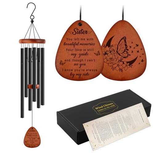 Image of Memorial Gifts for Loss of Sister,Memorial Wind Chimes 25'', Loss of Sister Sympathy Gifts, Home Decor Outdoor Garden, Soothing Melodic Tones with Mute Option