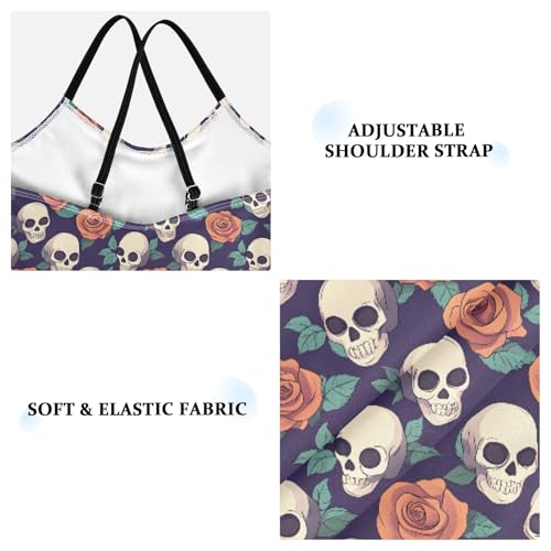 senya Girls Swimsuits One-Piece Swimwear Tie Bathing Suit Beach Summer Round Neck 5-6T Skull Red Rose Pattern3