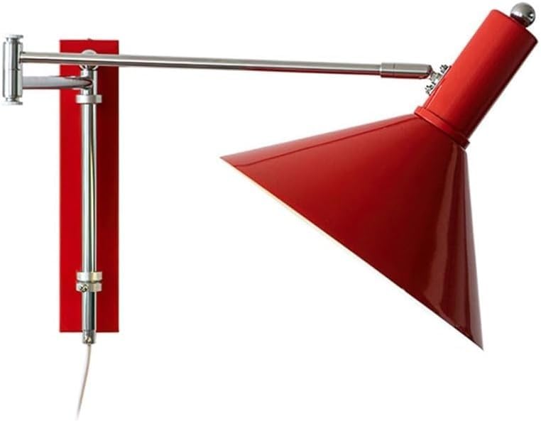 MWIWBZBU Modern Swing Arm Wall Sconce E27 Wall Mount Reading Wall Lamps Adjustable Metal 180 Swivel Wall Light Fixture for Study Lounge Living Room Bedroom Bedside(Red)