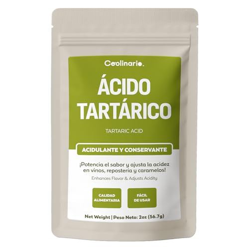 Coolinario Ácido Tartárico en Polvo (56 g) Acidulante Natural para Vinos, Repostería y Caramelos | Ajusta Acidez | Sustituto de Crema Tártara | Grado Alimenticio
