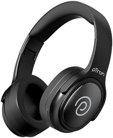 pTron Studio Pro w/ 65Hrs Playtime, Wireless Over Ear Headphones w/HD Mic & AI-ENC, Low-Latency Game & Music, 40mm Drivers, BT5.4, Dual Device Pairing, Voice Assist. & Type-C Fast Charging(Jet Black)