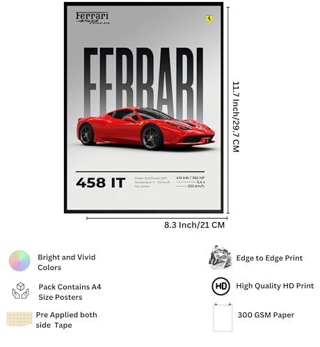 Image of Car Posters Set of 8 A4 Size - posters wall Boys room - Super poster - Porsch BMW poster - wallpaper - Gifting ideas for men boys - gift - Wall Art