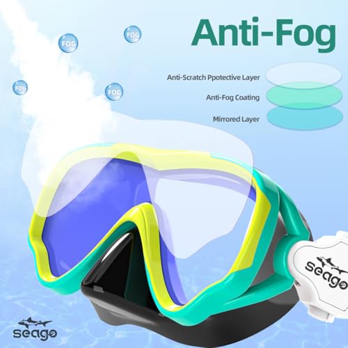 Seago Swim Goggles Snorkel Mask Diving Scuba Mask Snorkeling Goggles for Kids Boys Girls Youth, Anti-Fog 180° Clear View Kids Pool Underwater Swimming Goggles with Nose Cover, Snorkel Swim Equipment