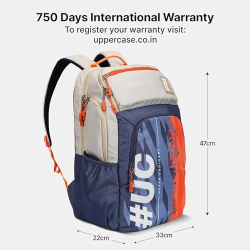 uppercase 33L Campus 04 | School Bag | Double Compartment with Top & Side Quick Access Pocket | Well- Padded Backpack | Side Water-Bottle Pocket | Unisex | 750 Days Warranty (Blue Beige)