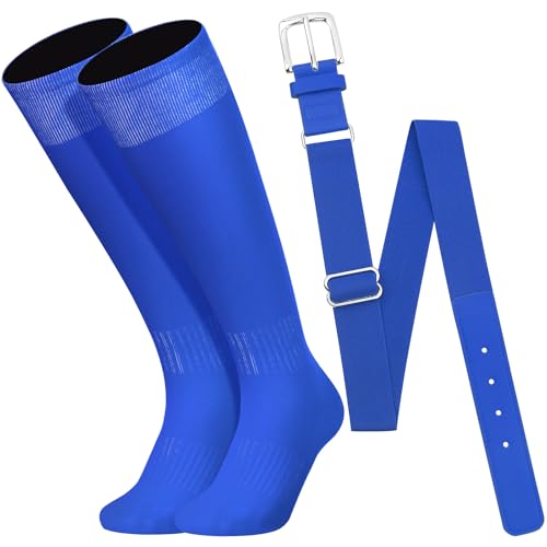 Baseball Socks and Belt Combo Set for Youth Boys Girls Adult, Softball Tball Belt Socks with Elastic Belts (Blue, Medium) by Ninsone - Used condition - US$8.82