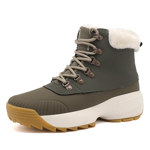 TIAROOTT Winter Barfußschuhe Warm Gefüttert Winterschuhe für Damen, Wasserdicht Knöchelhohe Winterstiefel, Warm Schneestiefel mit rutschfest Sohle, Grün,Gr.39