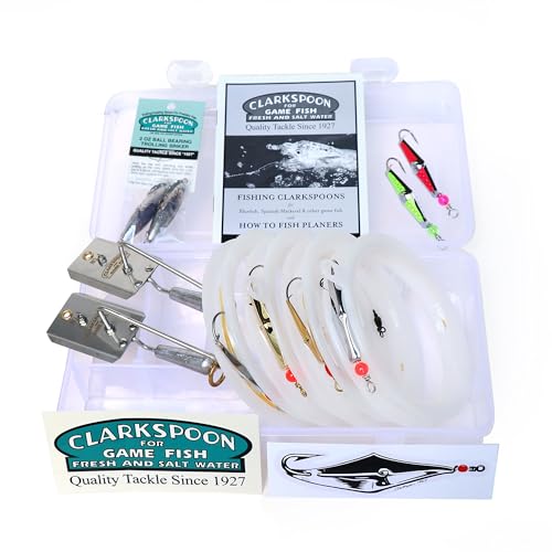 CLARKSPOON - Ready to Fish Trolling Kit - Fishing Equipment for Coastal Waters- Great for Spanish Mackerel, Bluefish, Bonito, Tuna, & More - Trolling Kit with Lures, Trolling Sinkers & Planers