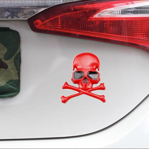 Image of 3D Skeleton Skull Emblem Car Side Rear Front Hood Trunk Door Fender Bumper Tail Box Car Motorcycle Personality Decoration Metal Badge Decal Sticker (1 PCS, Red Black), CR-Sk