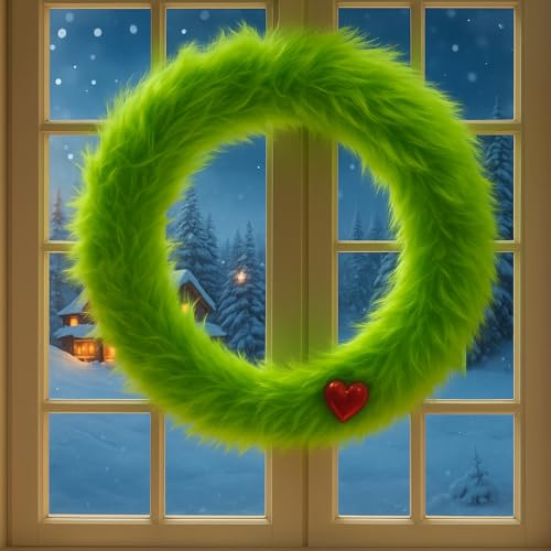 Suncalla Christmas Lime Green Furry Wreath for Front Door 14