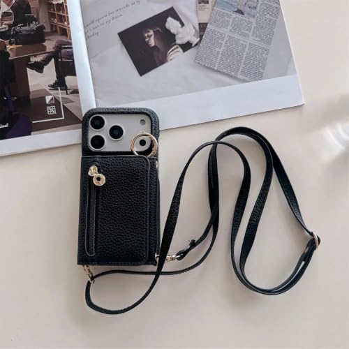 Coque iPhone 13 Pro avec anneau support et fentes cartes zippées