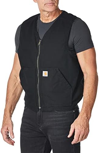 Carhartt Men's Relaxed Fit Washed Duck Sherpa-Lined Vest, Black, Large