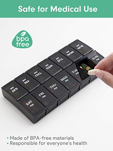 Large AM PM Pill Box Weekly, Annwer 7 Day Pill Organizer 2 Times a Day One Week Pill Cases for Pills Vitamin Fish Oil Supplements - Thumbnail 5