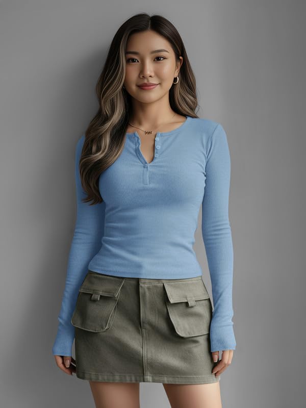 Image of Dream Beauty Fashion Women's Long Sleeve Slim Fit Top /T-Shirt Henley Neck Casual (BZF-Top-Saiyaara-1)